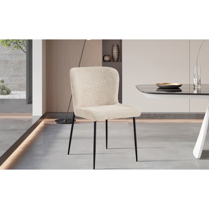 Chaise revêtement Bouclé pour salle à manger coloris Beige. Collection LISE