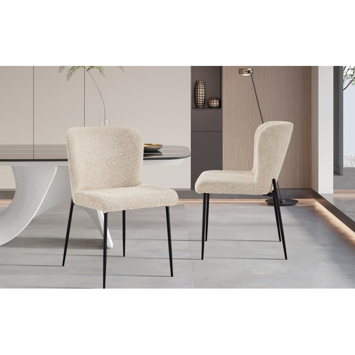 Chaise revêtement Bouclé pour salle à manger coloris Beige. Collection LISE