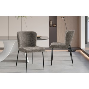 Chaise revêtement Bouclé pour salle à manger coloris Sable. Collection LISE