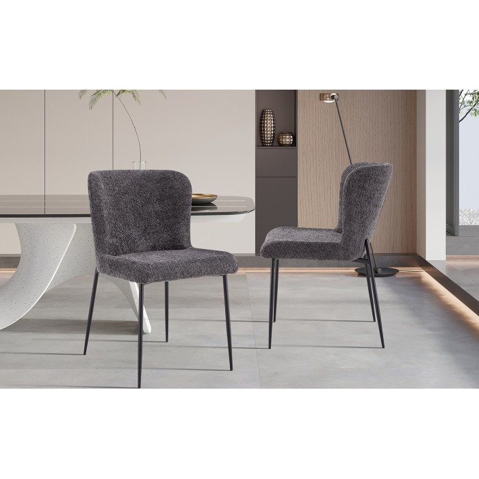 Chaise revêtement Bouclé pour salle à manger coloris Gris Foncé. Collection LISE