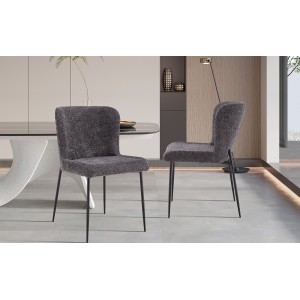 Chaise revêtement Bouclé pour salle à manger coloris Gris Foncé. Collection LISE
