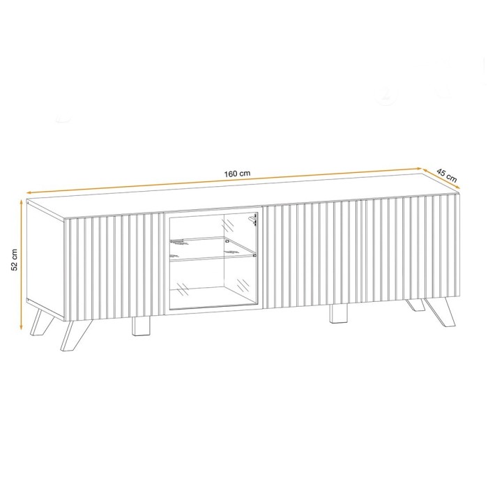 Meuble TV 160cm coloris chêne et noir avec éclairage LED intégré collection NIELSEN.