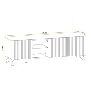 Meuble TV 160cm coloris chêne et noir avec éclairage LED intégré collection NIELSEN.