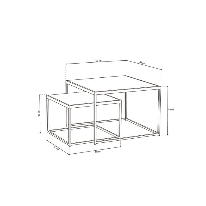 Table basse gigogne carrée en bois noir collection QUEEN. Meuble style industriel