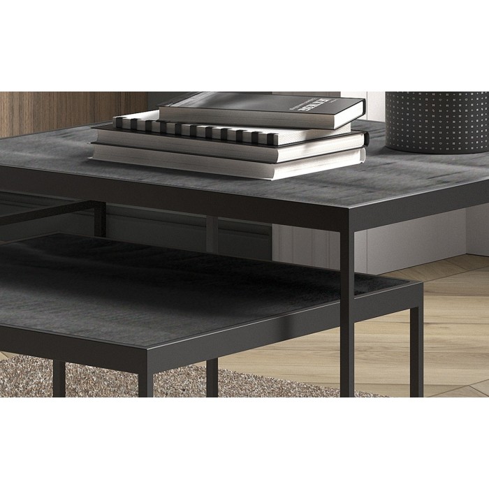 Table basse gigogne carrée en bois noir collection QUEEN. Meuble style industriel