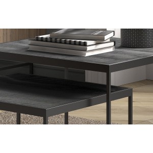 Table basse gigogne carrée en bois noir collection QUEEN. Meuble style industriel