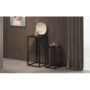 Tables d'appoint salon GOA en bois massif noir. Meubles style industriel