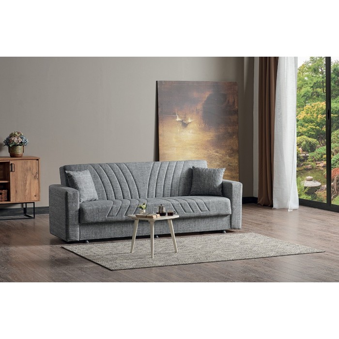 Canapé 3 places convertible gris clair ZEN, couchage 180x100 cm