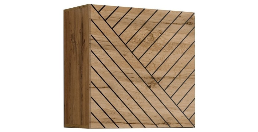 Armoire suspendue 60x60cm aspect chêne, porte finition fraisée. Meuble pour salon collection SWITCH.