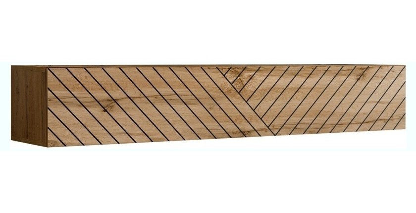 Meuble TV suspendu 180cm effet chêne façade fraisée. Collection SWITCH.