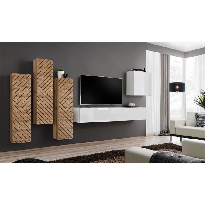 Meuble TV suspendu 180cm coloris blanc collection SWITCH. Finitions brillantes.