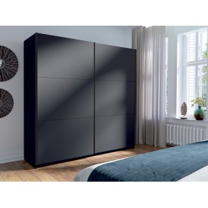 Armoire, garde robe ARSALA 200cm coloris gris graphite. Deux portes coulissantes. Dressing complet, penderie et étagères.