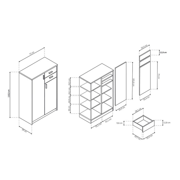 Commode  TOLLY 2 portes, 2 tiroirs, 110cm coloris chêne sonoma