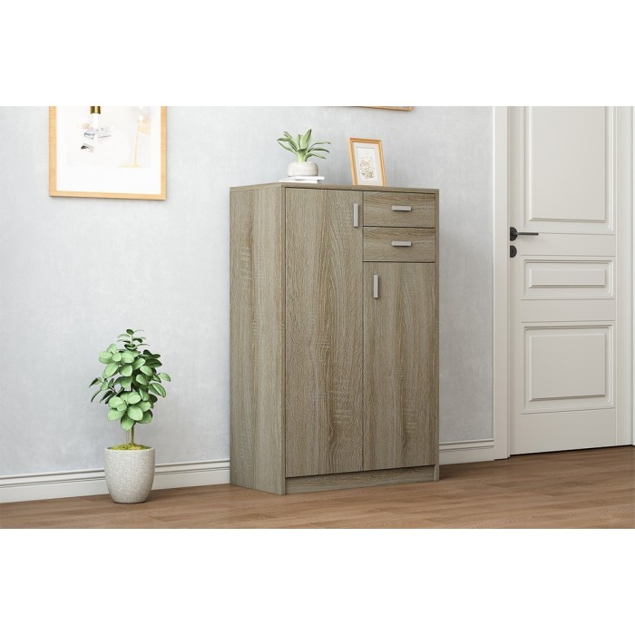 Commode  TOLLY 2 portes, 2 tiroirs, 110cm coloris chêne sonoma