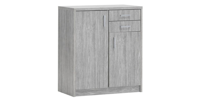 Commode SPACI 2 portes 2 tiroirs 84cm coloris chêne gris