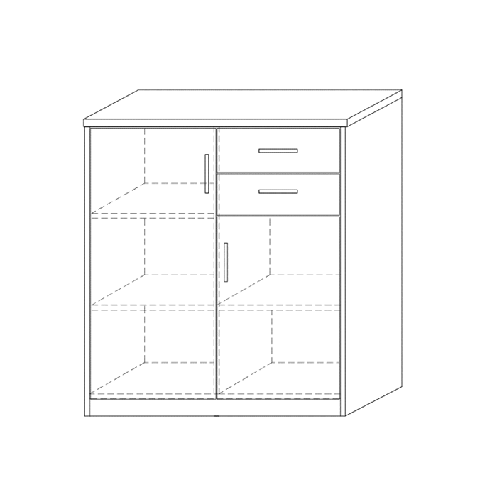 Commode SPACI 2 portes 2 tiroirs 84cm coloris chêne gris