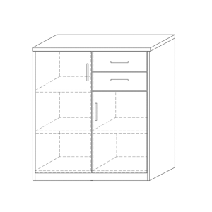 Commode SPACI 2 portes 2 tiroirs 84cm coloris chêne gris