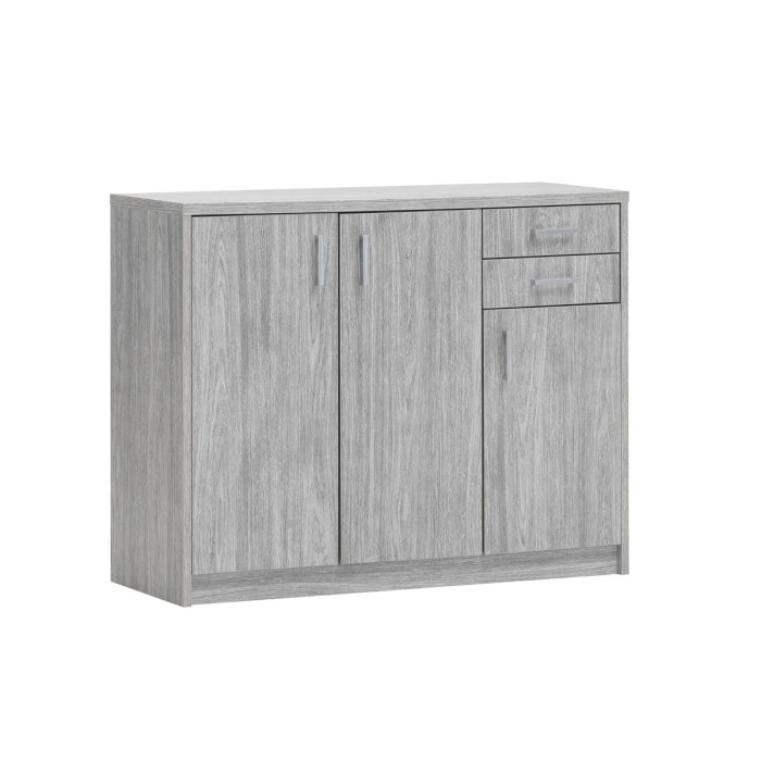 Commode SPACI 3 portes 2 tiroirs 84cm chêne gris