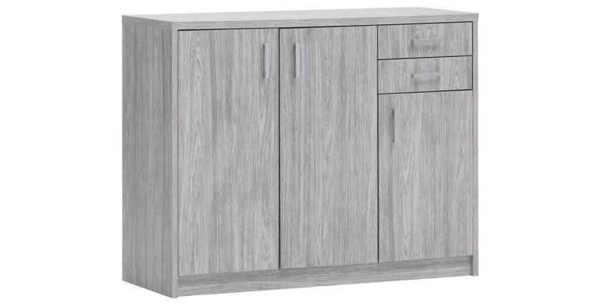 Commode SPACI 3 portes 2 tiroirs 84cm chêne gris