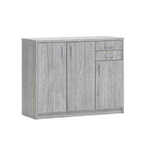 Commode SPACI 3 portes 2 tiroirs 84cm chêne gris