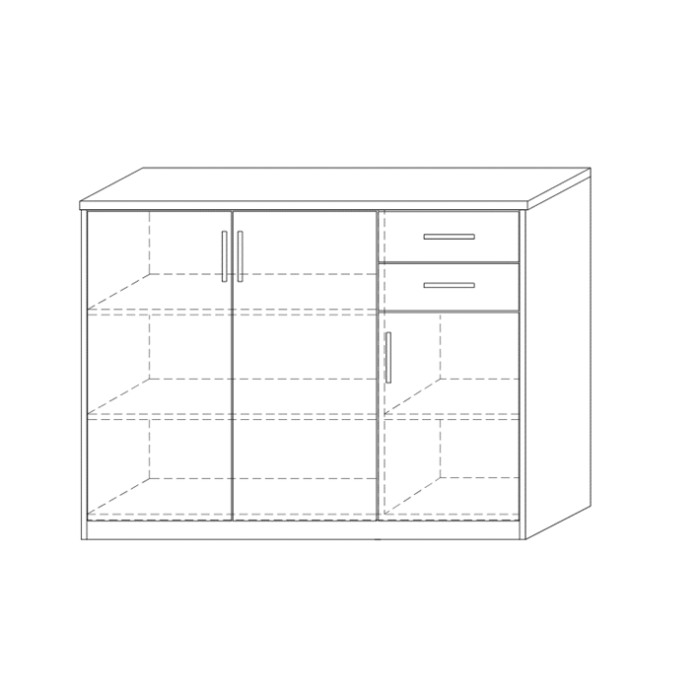 Commode SPACI 3 portes 2 tiroirs 84cm chêne gris