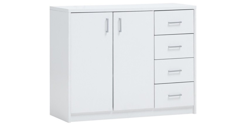 Commode SPACI 2 portes 4 tiroirs 84cm coloris blanc