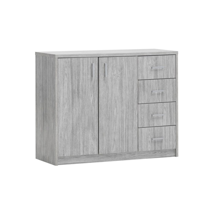 Commode SPACI 2 portes 4 tiroirs 84cm coloris chêne gris