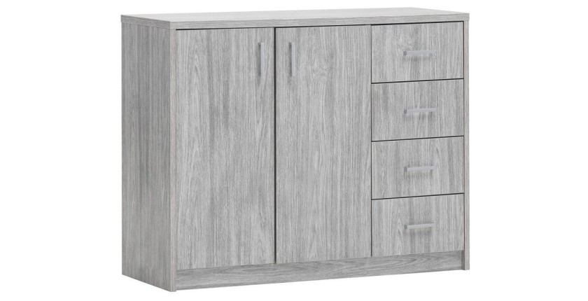 Commode SPACI 2 portes 4 tiroirs 84cm coloris chêne gris