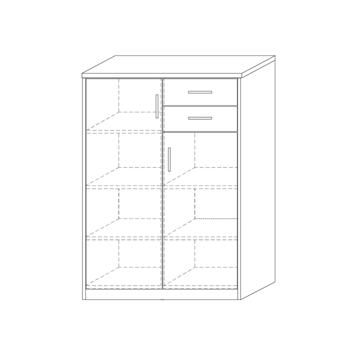 Commode SPACI 2 portes 2 tiroirs 110cm coloris chêne gris
