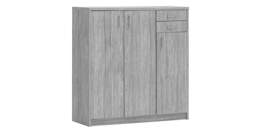 Commode SPACI 3 portes 2 tiroirs 110cm chêne gris