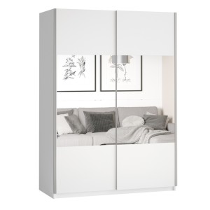 Chambre à coucher complète collection EOS : Armoire 150cm, Lit 180x200, commode, chevets. Couleur blanc mat