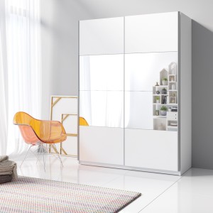 Chambre à coucher complète collection EOS : Armoire 150cm, Lit 180x200, commode, chevets. Couleur blanc mat