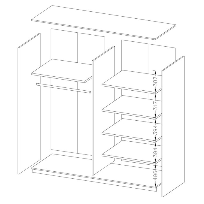 Chambre à coucher complète collection EOS : Armoire 200cm, Lit 180x200, commode, chevets. Couleur blanc mat