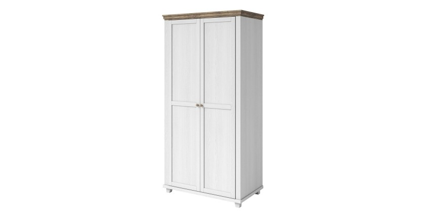 Armoire 110x220 avec 2 portes. Coloris blanc et chêne. Collection ASSIA