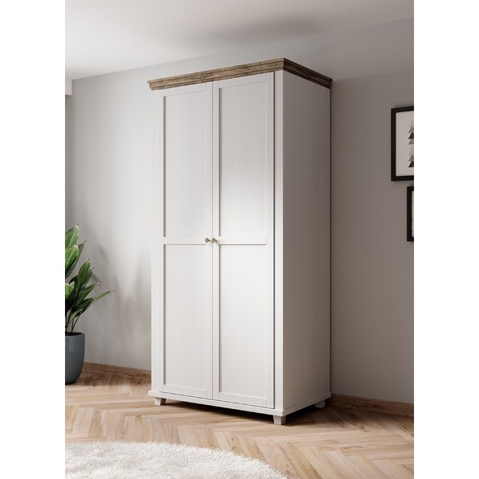 Armoire 110x220 avec 2 portes. Coloris blanc et chêne. Collection ASSIA