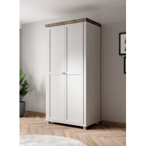 Armoire 110x220 avec 2 portes. Coloris blanc et chêne. Collection ASSIA