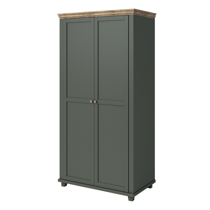 Armoire 110x220 avec 2 portes. Coloris vert et chêne. Collection ASSIA
