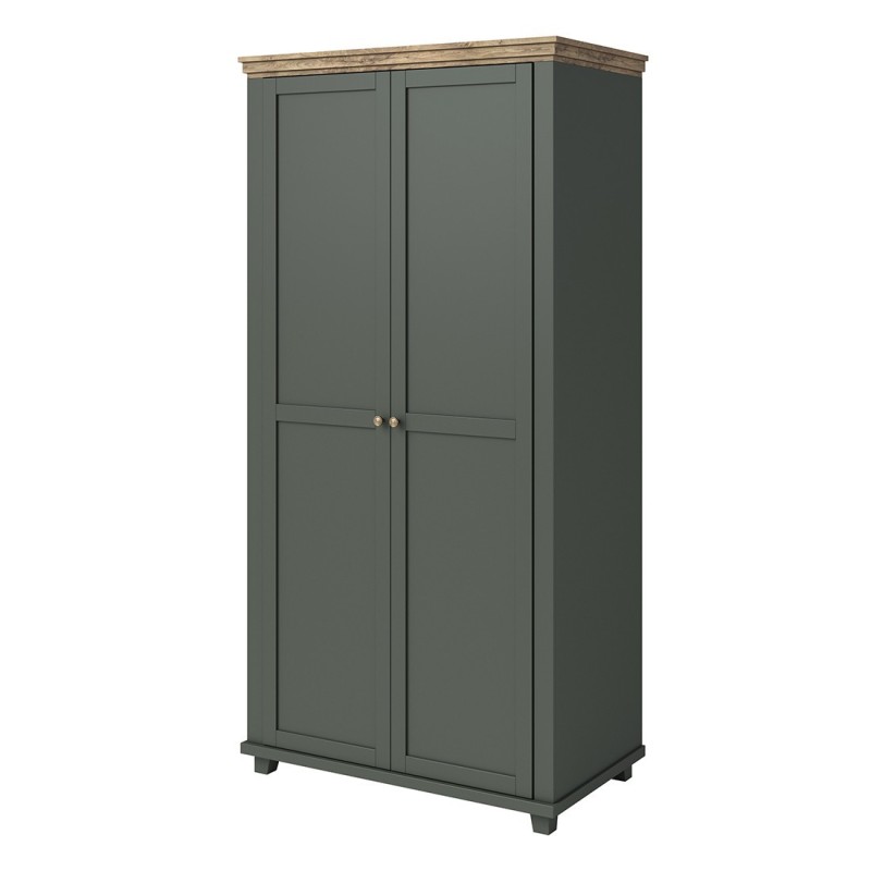Armoire 110x220 avec 2 portes. Coloris vert et chêne. Collection ASSIA