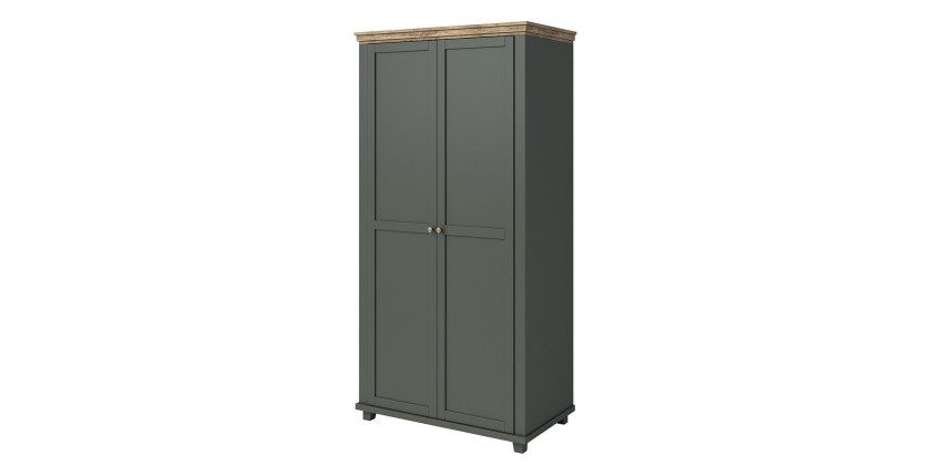 Armoire 110x220 avec 2 portes. Coloris vert et chêne. Collection ASSIA