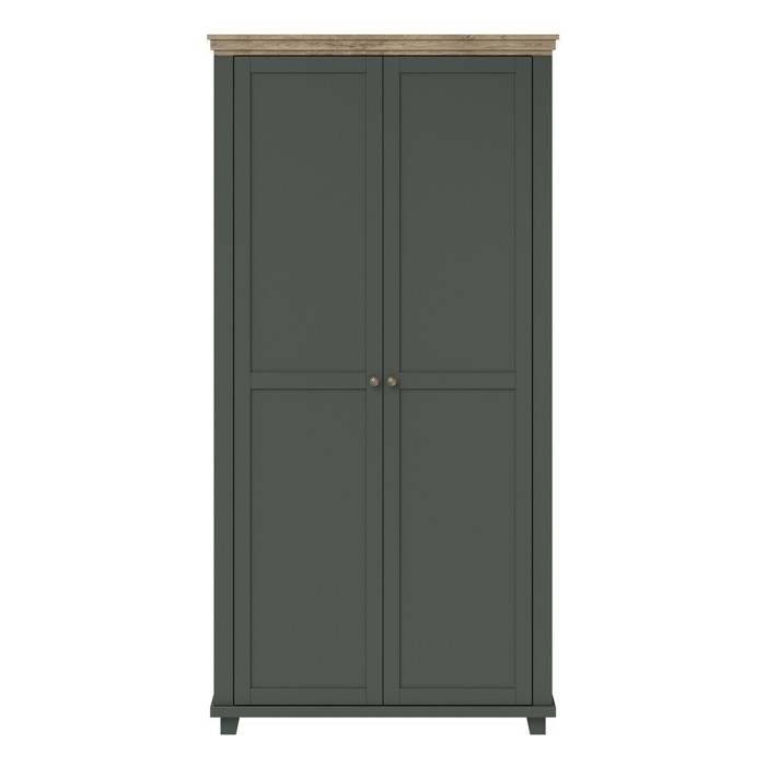 Armoire 110x220 avec 2 portes. Coloris vert et chêne. Collection ASSIA