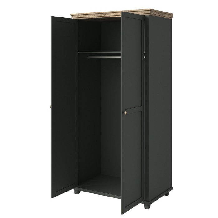 Armoire 110x220 avec 2 portes. Coloris vert et chêne. Collection ASSIA