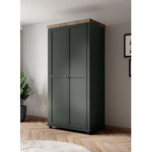 Armoire 110x220 avec 2 portes. Coloris vert et chêne. Collection ASSIA