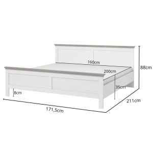 Lit adulte 140x200 collection ASSIA. Coloris blanc et  finitions aspect chêne.
