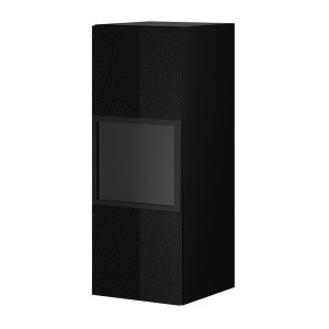 Vitrine suspendue, 1 porte vitrée avec LED intégrée collection ZANTE. Coloris noir brillant pailleté.