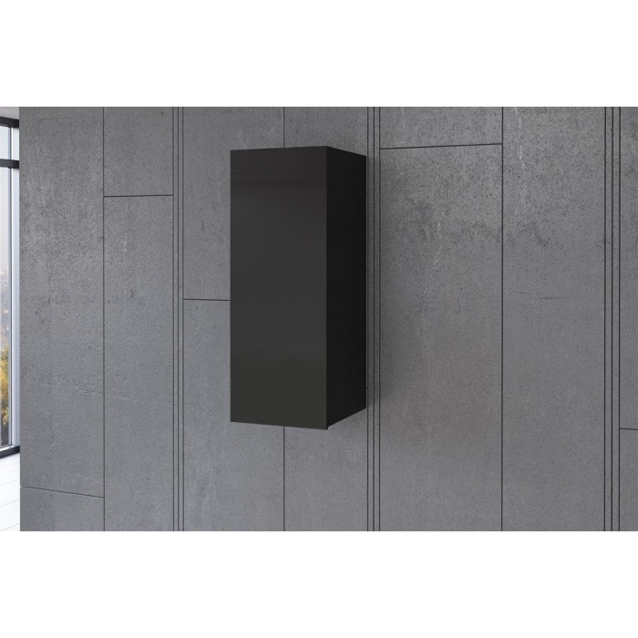 Vitrine suspendue 1 porte collection ZANTE. Coloris noir brillant pailleté.