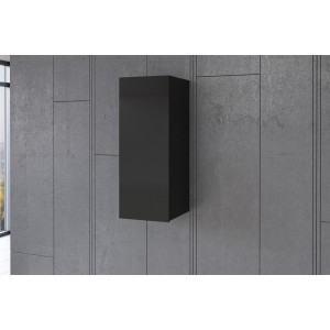 Vitrine suspendue 1 porte collection ZANTE. Coloris noir brillant pailleté.