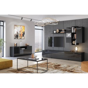 Vitrine suspendue 1 porte collection ZANTE. Coloris noir brillant pailleté.