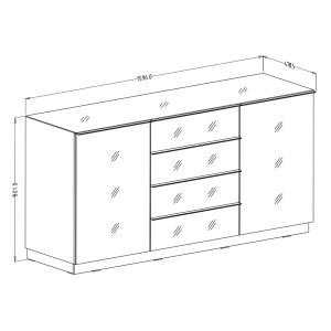 Buffet 160cm 2 portes et 4 tiroirs collection ZANTE. Coloris noir brillant pailleté.