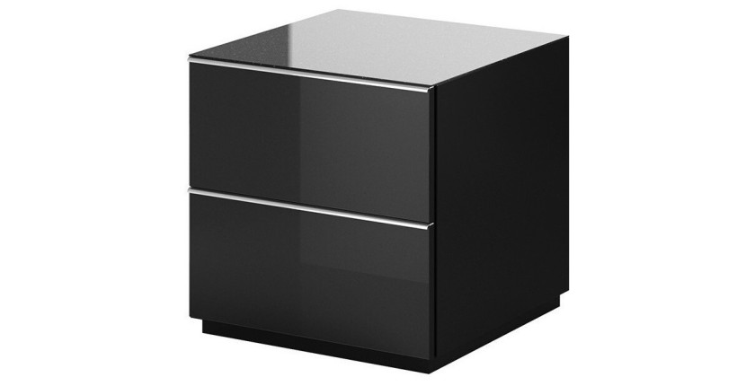 Petit Meuble TV ou meuble d'appoint 50cm collection ZANTE avec 2 tiroirs. Couleur noir brillant pailleté