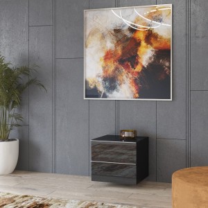 Petit Meuble TV ou meuble d'appoint 50cm collection ZANTE avec 2 tiroirs. Couleur noir brillant pailleté